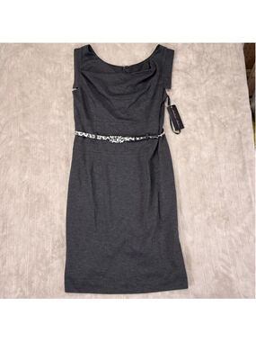 Women's Andrea Behar Grey Sheath Dress with Animal Print Belt Size 10